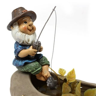Fishing Little Boy Statue Outdoor Decal Fisher Boy Figurine Decor
