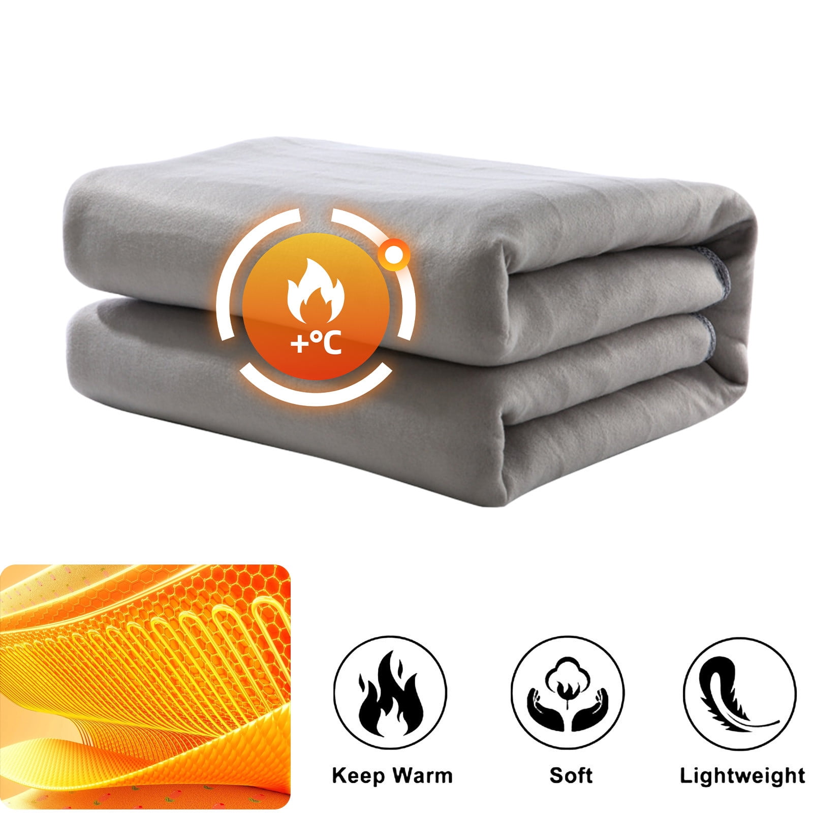 Hyknon Heated Blanket Non-Woven Breathable Electric Throw Blanket 59x31.5" Comfortable Gray Heating Blanket for Living Room Office Car