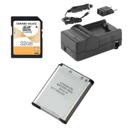 Nikon Coolpix S33 Digital Camera Accessory Kit includes: SDENEL19 Battery, SDM-1541 Charger, SD32GB Memory