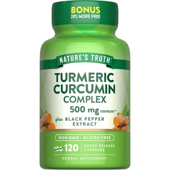 Turmeric Curcumin | 120 Capsules | 500mg   3mg Black Pepper Extract | Value Size | by Nature's Truth