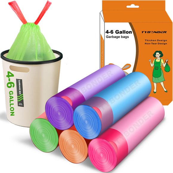 Small Trash Bags 4-6 Gallon,Extra Thick & Strong 4 Gallon Garbage Bags 5 Gallon Drawstring Trash Bags Unscented Waste Basket Liners for Kitchen,Bathroom,Office(80 Counts)