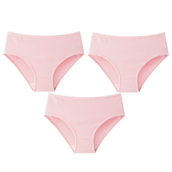 EGNMCR Women's Cotton Underwear, High Waist Breathable Briefs, Soft Underpants, Ladies Stretch Panties 3PC Women Everyday Conservative Ventilate Middle Waist Stripe Underwear Panties Women Underwear