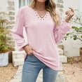 thumbnail image 3 of Scyoekwg Casual Tops for Women V-Neck Ring Hole Eyelet Tops Solid Color Fall Tops Trendy Loose Lightweight Long Sleeve T Shirts Pullover (Pink,L), 3 of 6
