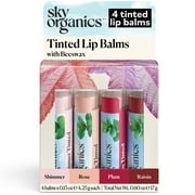 Sky Organics Tinted Lip Balms with Beeswax to Moisturize Lips, Assorted Shades, 4 Pack