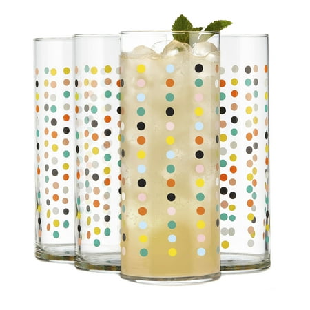 Libbey Vintage Dots Drinking Glasses Set of 4 Colorful Retro Polka Dot Design Glass Cups Set Dishwasher Safe Water Glasses Set for Beverages