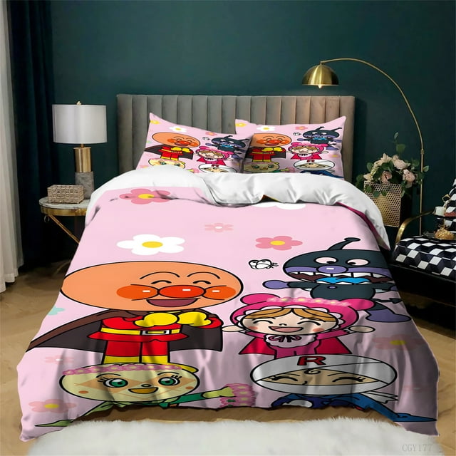 Bedding Set Lightweight Quilt Cover Duvet Cover Set Ultra Soft 3 Pieces for Kids All-Season Classic Anpanman Comforter Set