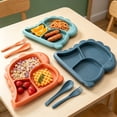 thumbnail image 3 of KGJQ 4Pcs/Set Dinner Plate Dinosaur-Shaped Divided Plate Including Bowl Spoon Fork Ergonomic Baby Feeding Utensils Easy to Clean Safe for Kids, 3 of 8