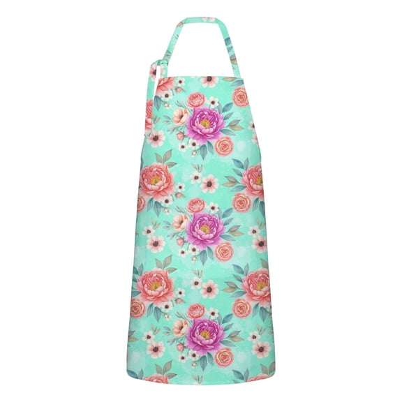 Pioneer Flower Floral Print Pattern Apron for Women and Men, Cotton Linen Waterproof with Pockets, Adjustable, 33x27 Inch for Kitchen, Gardening, BBQ, Salon