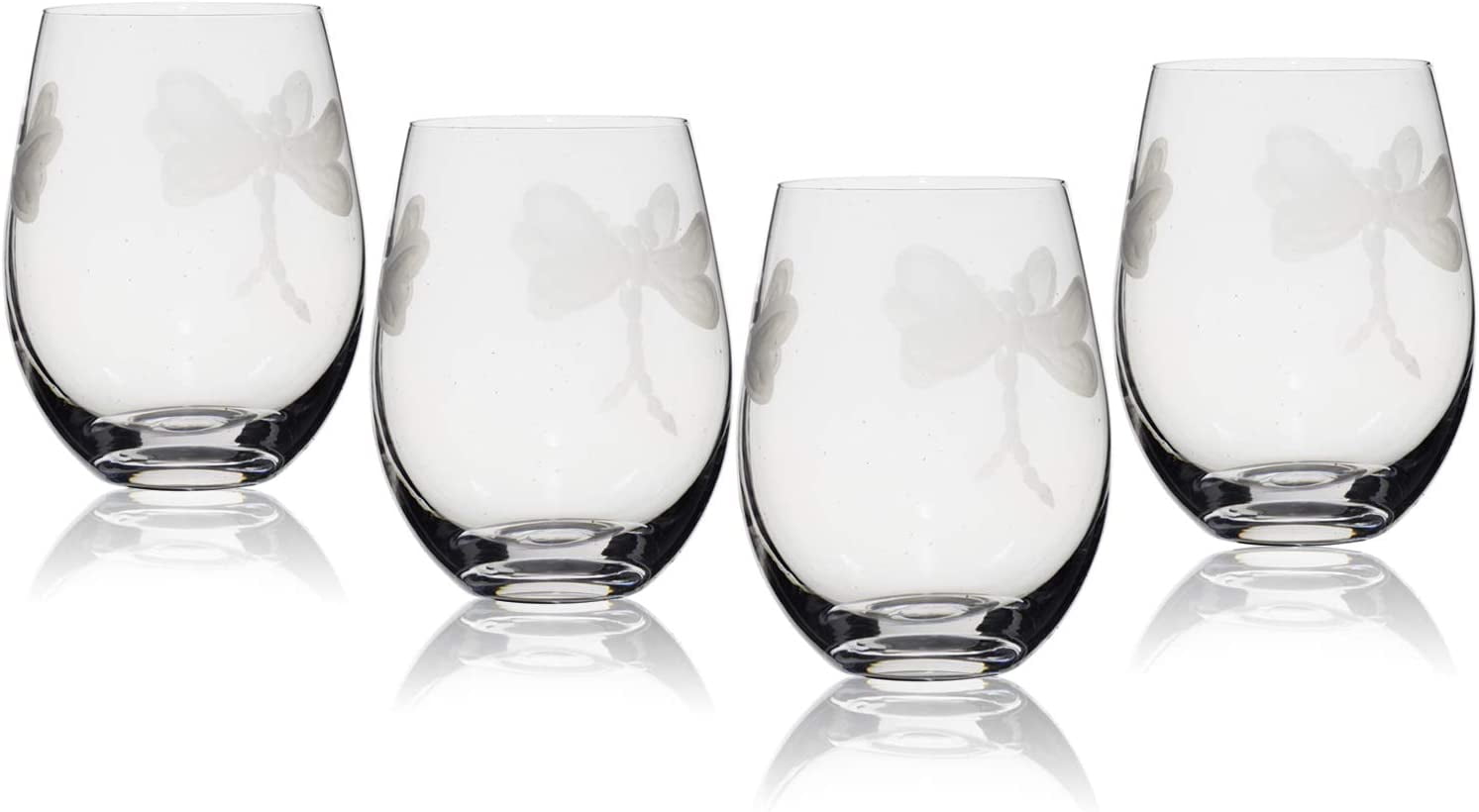 Stemless Wine Glass Goblet 17oz Dragonfly 