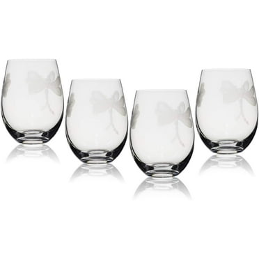 Dragonfly Glasses, Set of 4, For White and Red Wine, Water or Whiskey, by The Wine Savant, Each Glass Is Sand Etched - Stemless Dragon fly Wine Glasses