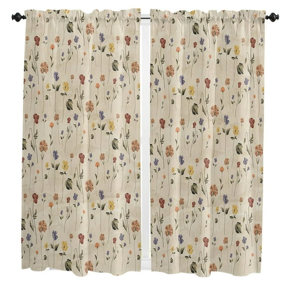 Retro Floral Tile Pattern Small Curtain Rod Pocket Short Curtains Half Drapes Partition Cabinet Door Window Curtains Home Decor