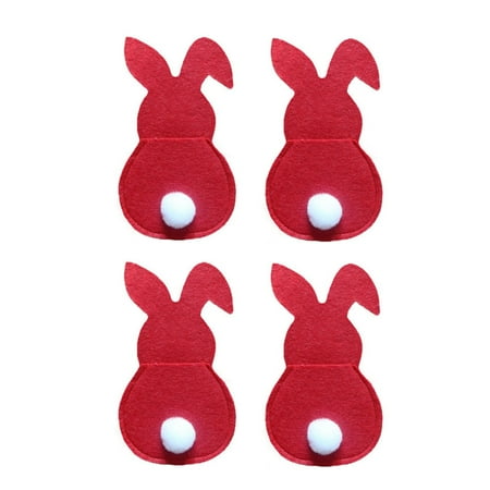 

SIEYIO 4Pcs Easter Bunny Felt Cutlery Holder Bag Spring Easter Decorations for Home Tableware Accessories Rabbit Cutlery Cover