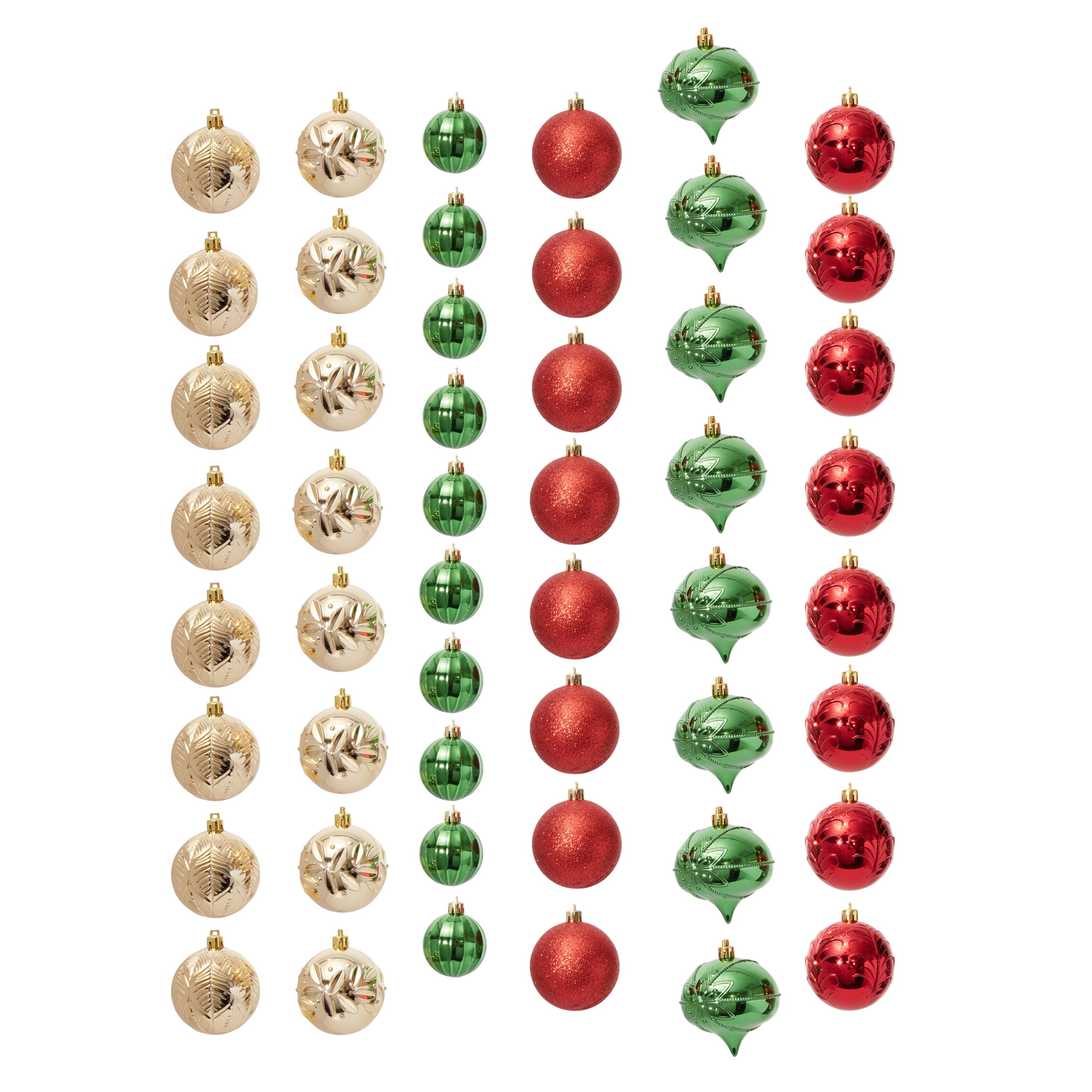 Red, Green and Gold Shatterproof Christmas Ball Ornaments, 50 Count, by Holiday Time