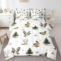 Erosebridal Wildlife Duck Bed in a Bag, Pine Tree Bed Set, Rustic Animal Reversible Comforter Sets, Breathable Room Decor, 7 Pieces