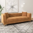 thumbnail image 3 of Ashcroft Kassandra Velvet & Wood Couch with Square Arm in Cognac Tan/Walnut, 3 of 7