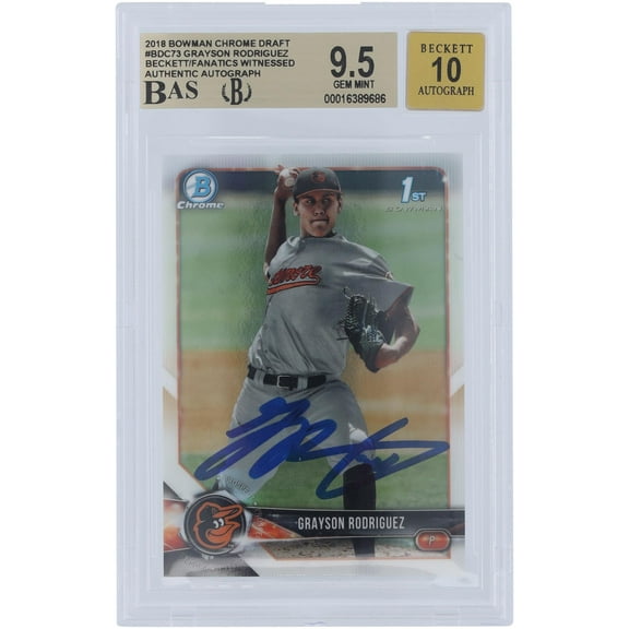 Grayson Rodriguez Baltimore Orioles Autographed 2018 Bowman Draft Chrome #BDC-73 Beckett Fanatics Witnessed Authenticated 9.5/10 Card - Fanatics Authentic Certified