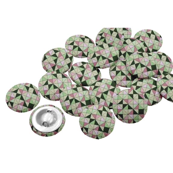 IBA Indianbeautifulart Green 25 Mm Check & Geometric Printed Canvas Fabric Buttons Round 2 Hole Decorative Buttons For Sewing Crafting Pack Of 50