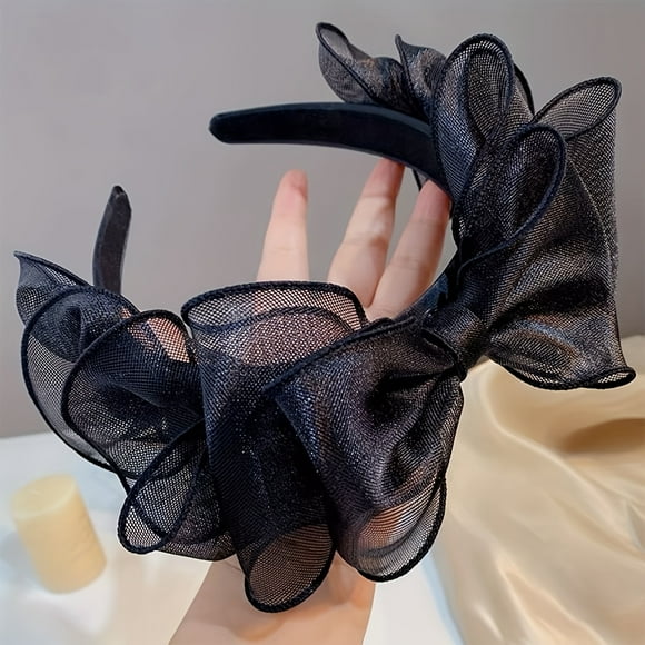 Grand Bandeau Nœud Noir en Dentelle Bandeau Élastique Doux Cerceau Grand Vintage pour Halloween Mariage Fête