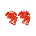 thumbnail image 2 of RUINIXCW Toddler Baby Girl Halloween Outfit Infant Baby Girls Fall Clothes Cute Pumpkin Ghost Embroidery Long Sleeve Babydoll Shirt Tops Ruffled Flare Pants Set, 2 of 9