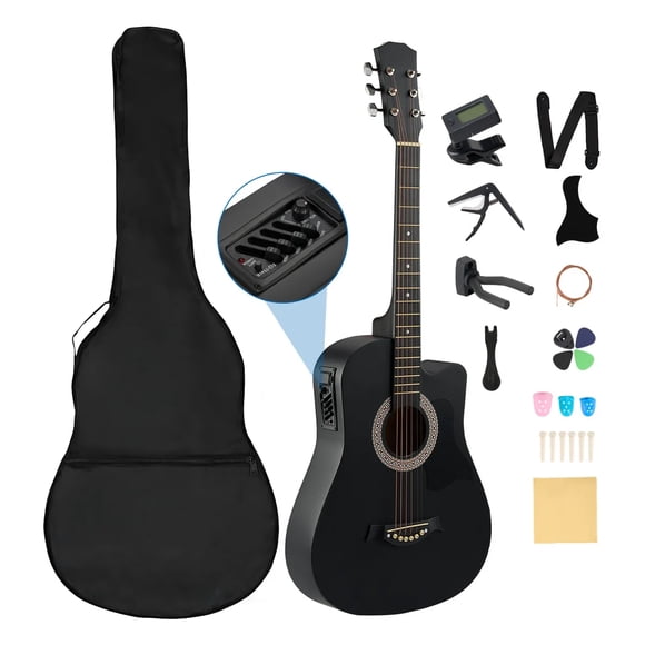 Guitarra Acústica Eléctrica 38 Pulgadas Kit Completo con Estuche, Sintonizador, Capo y Todos los Accesorios, Madera Premium para Principiantes, Estudio y Actuaciones en Vivo