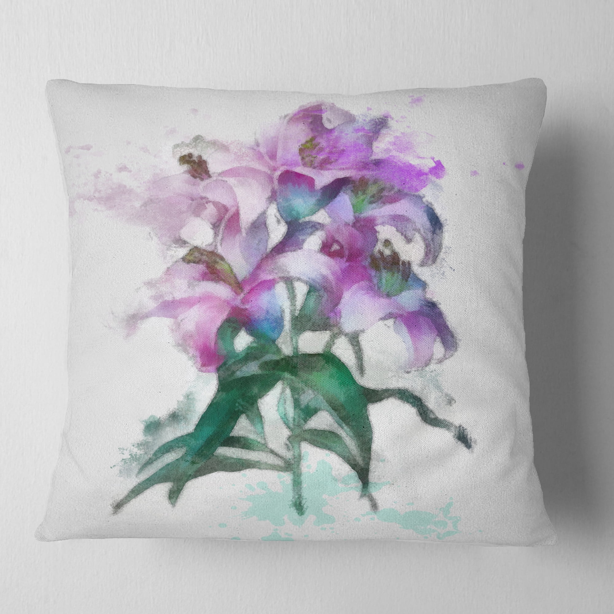 Designart Purple Lilies Illustration Drawing - Floral Throw Pillow - 16x16