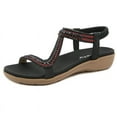 thumbnail image 2 of Womens Ladies mid Wedge Heel Diamante T-strap Beads Elastic Slingback Sandals, 2 of 8