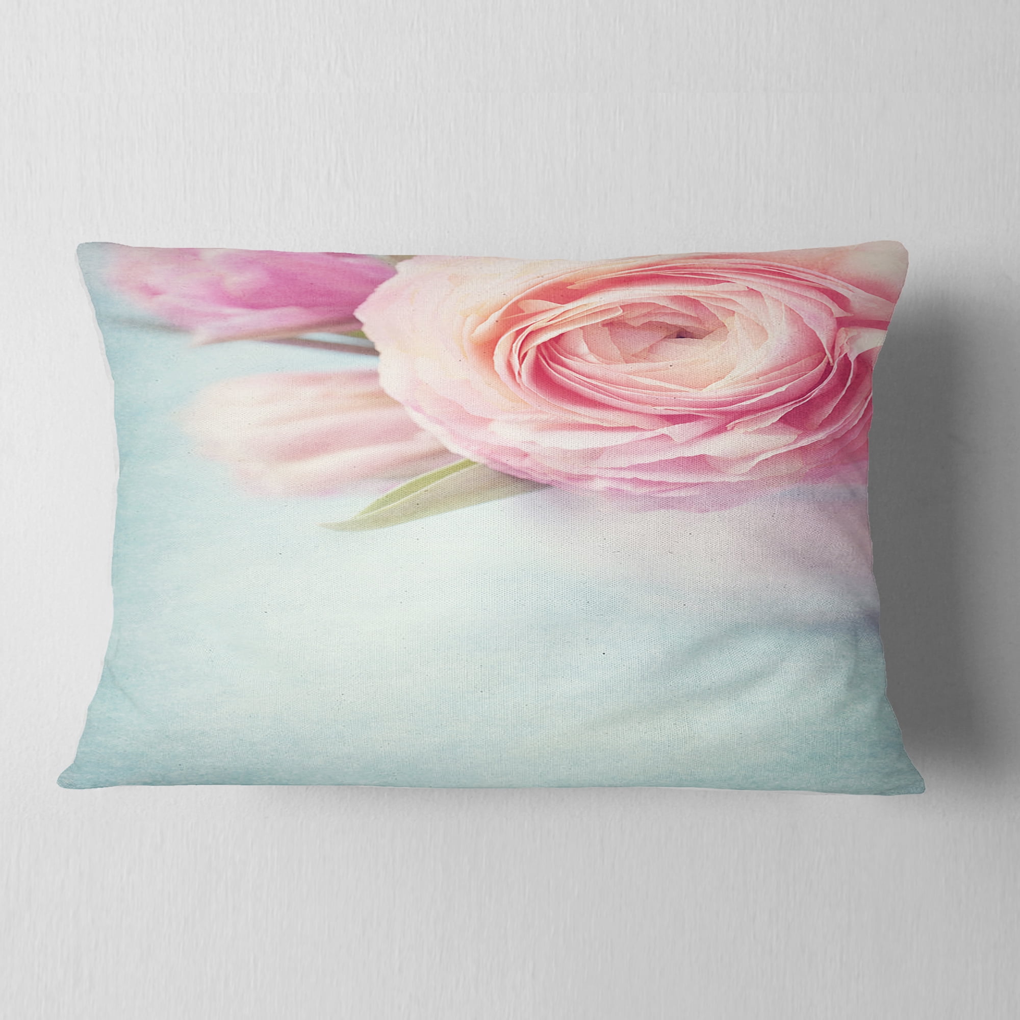 Designart Full Bloom Pink Flowers in Vase - Floral Throw Pillow - 12x20