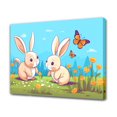 thumbnail image 1 of Póster de lienzo con dos adorables conejos de dibujos animados conversando en un prado cubierto de hierba, decoración de dormitorio, paisaje deportivo, decoración de oficina, regalo, estilo marco, 20, 1 of 8