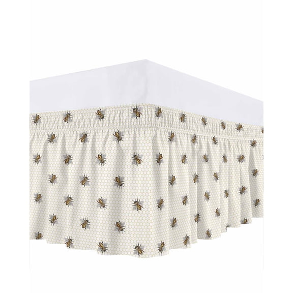 Abstract Bee Bed Skirt California King Size 16 Inch Drop, Hive Lines Spring Pastoral Country Abstract Adjustable Elastic Dust Ruffles Bedskirt Wrap Around Pleated Mattress Frame Cover