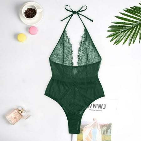 

Ykohkofe New Women Lingerie Lace Teddy Deep V Neck Backless Bodysuit Babydoll Underwear