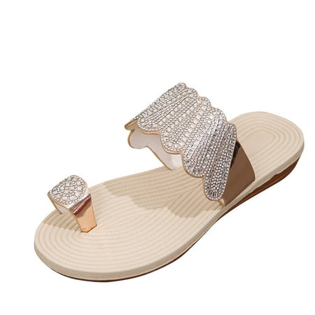 

Womens Summer Flats Sandals Clearance Ladies Sequin Beach Holiday Thong Retro Sandal Low Heel Casual Flip Flops Toe Post Sliders Beach Pool Shoes
