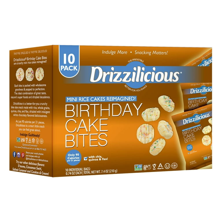 Drizzilicious Mini Rice Cake, Birthday Cake, 10 Pack, 0.74