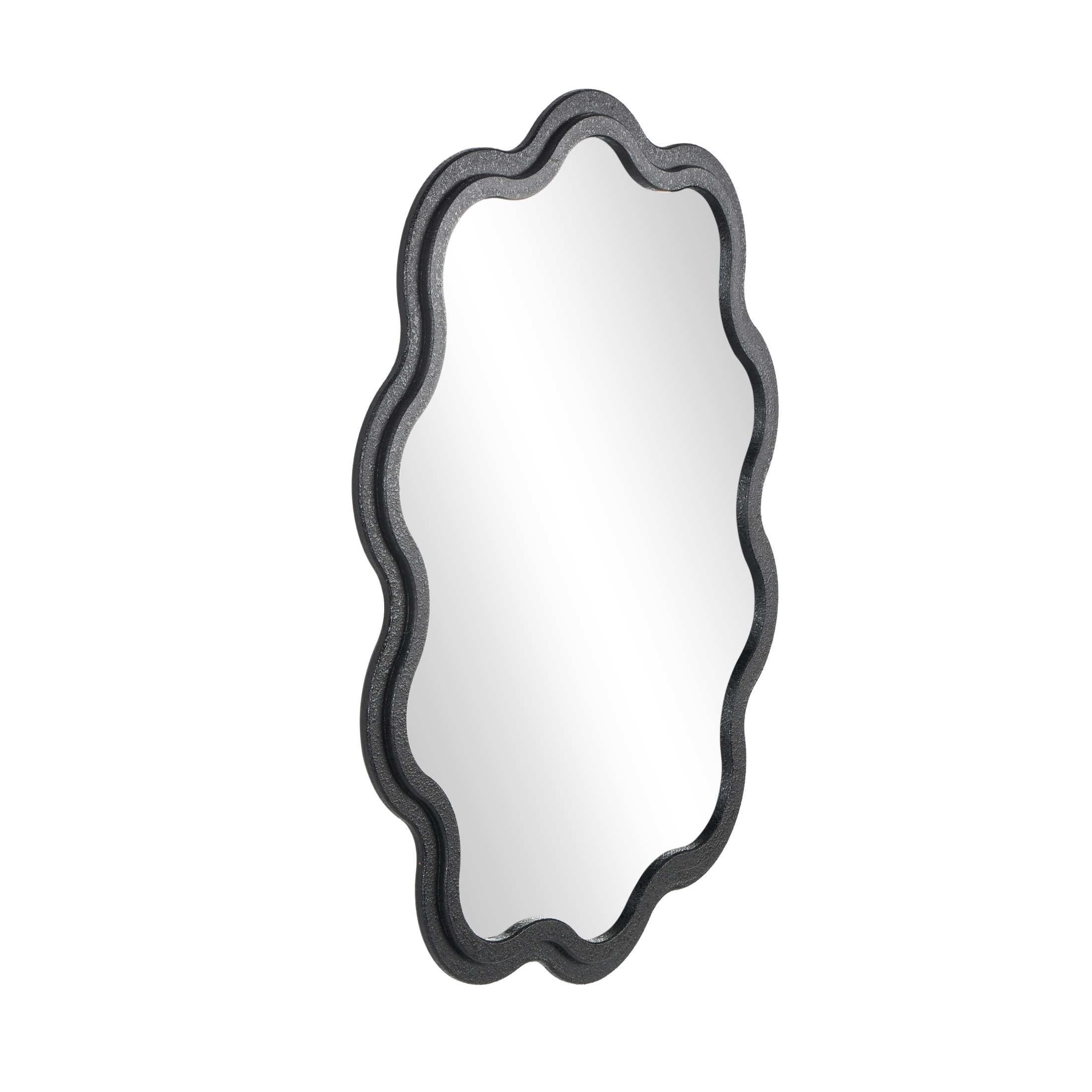 DecMode 31" x 40" Black Handmade Wavy Wall Mirror with Dimensional Carved Frame