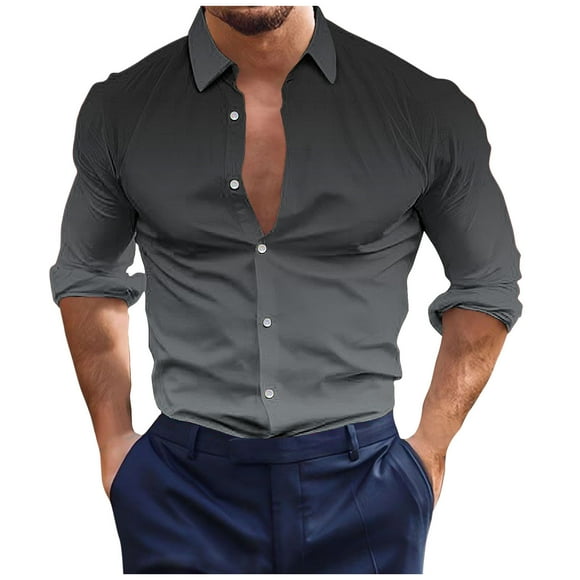 AherBiu Mens Shirts Long Sleeve Button down Slim Fitted Shirt Trendy Business Work Office Dress Shirts