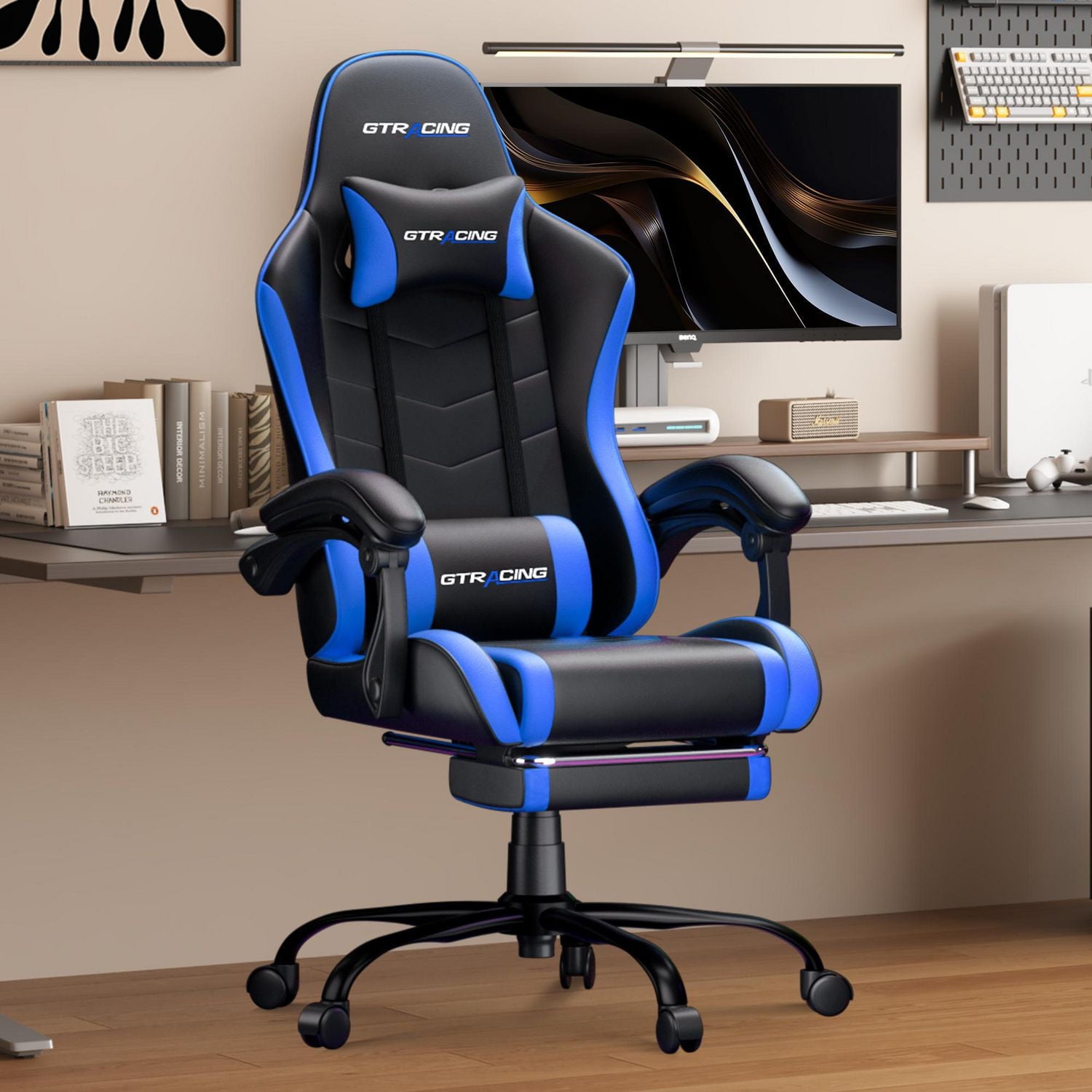 GTRACING GTWD-200 Ergonomic Gaming Chair with Adjustable Pillows and Footrest, Gaming chair with retractable footrest