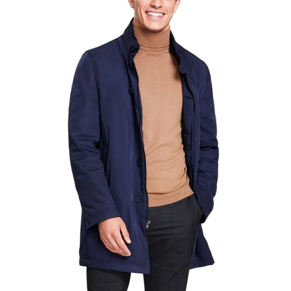 Calvin Klein Mens Slim-Fit Water-Resistant Overcoat Coat 38S Navy Blue