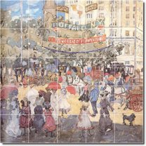 Ceramic Tile Mural-Maurice Prendergast City Custom Tile Mural 11. 21.25" w x 21.25" h using (25) 4.25 x 4.25 ceramic tiles