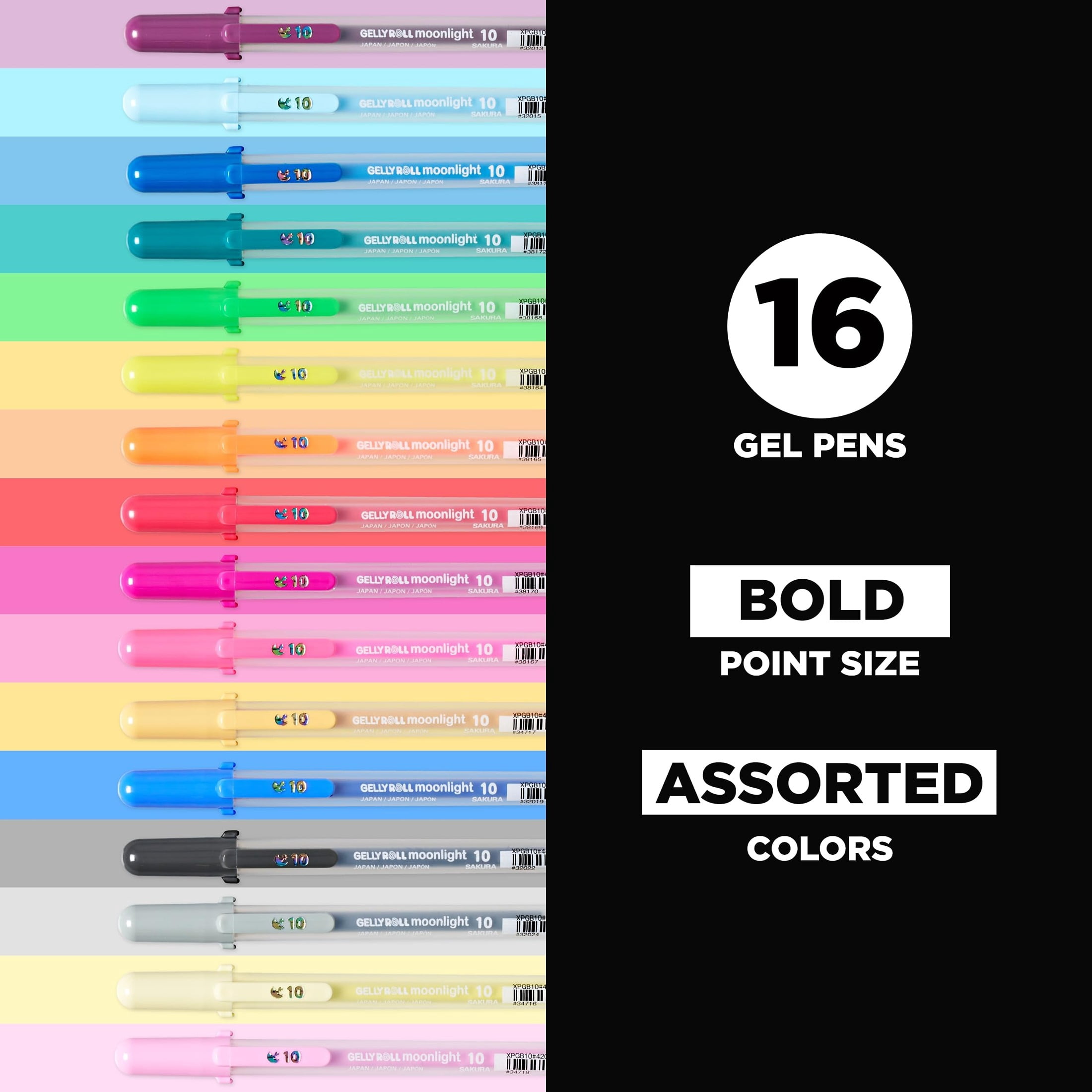 Sakura Gelly Roll Moonlight 06 Gel Pens - Bold Point Ink Pen for Journaling, Art, or Drawing - Assorted Bright Ink - Bold Line - 16 Pack