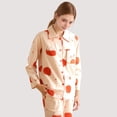 thumbnail image 5 of Women's Woven Pajama Set with Playful Tomato Print and Relaxed Button-Up Fit for Everyday Lounging - Large, Light Beige, 5 of 7