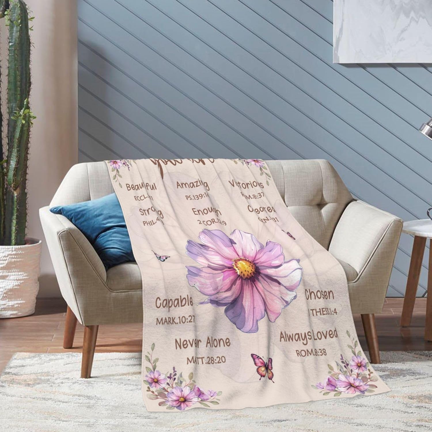 Gifts for Christians, Christian Gifts for Women, Gifts for Catholic Women, Christian Blanket with Flowers, Inspirational Religious Spiritual Gifts Blanket