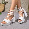 thumbnail image 3 of Rokment Chunky Block High Heels Strappy Sandals for Women 2026 Summer Fashion Casual Leather Fish Mouth Open Toe Platform Ankle Strap Dressy Sandals with Back Zipper White Size 9.5, 3 of 7
