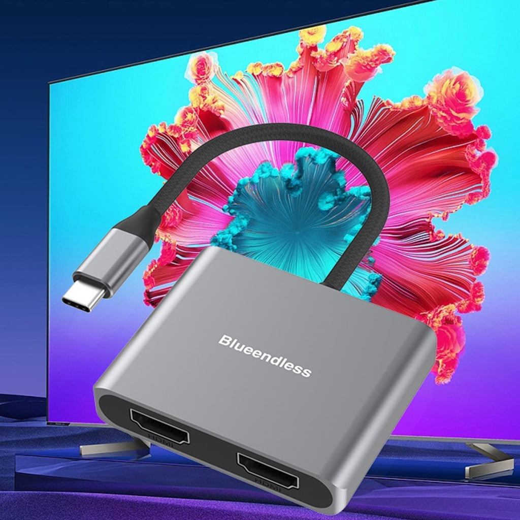Sofullue 2-Port Multi Monitor Adapter USB C to 2 x HDMI-compatible Video Splitter USB Type C Hub Dual 4K 30Hz or 4K 60Hz for PC