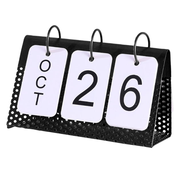 Rongfmy Creative Desktop Calendar Metal Frame Table Standing Side Home Office Decorative Black