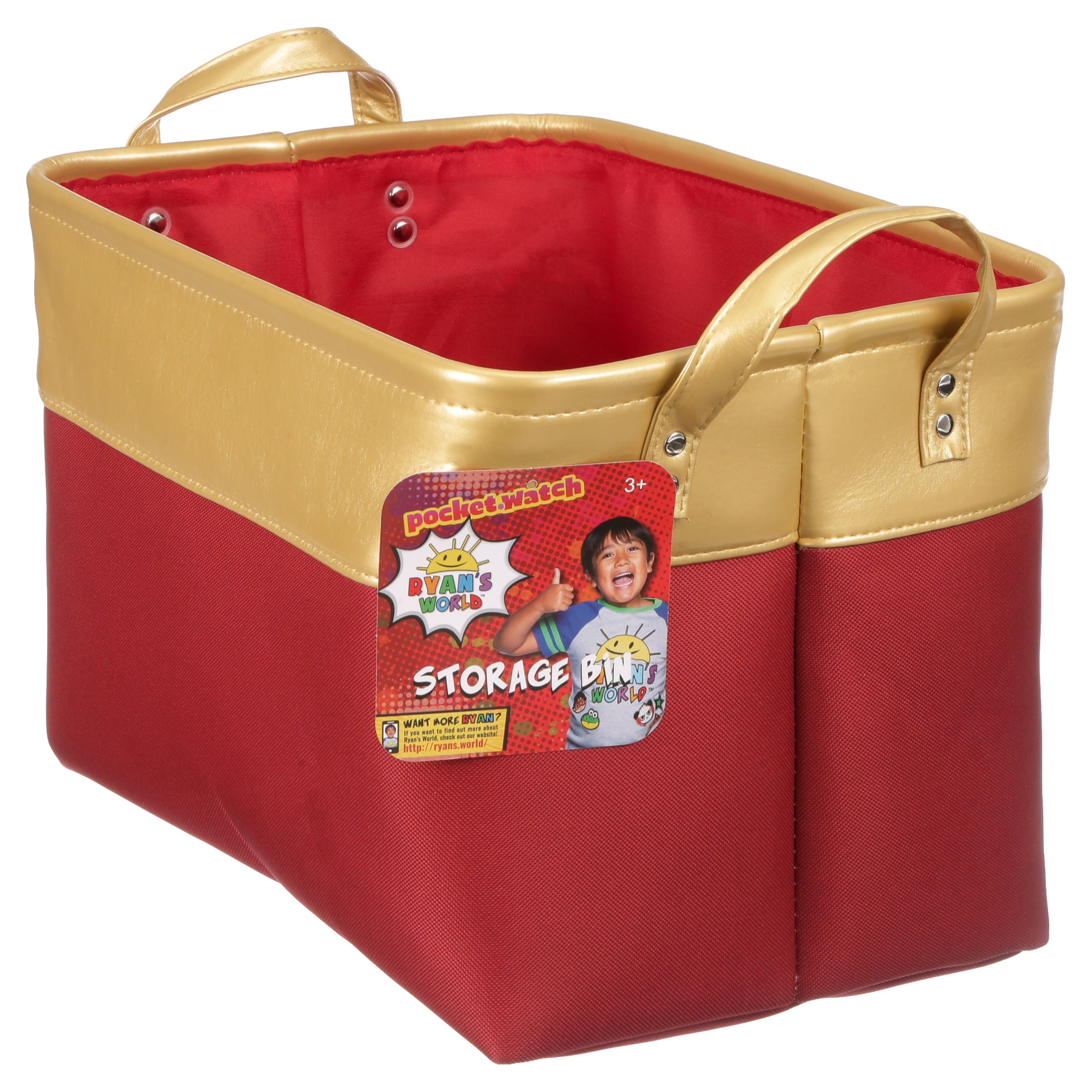 Ryan's World Rectangular Kids Storage Bin for Kids Room, Red Polyester