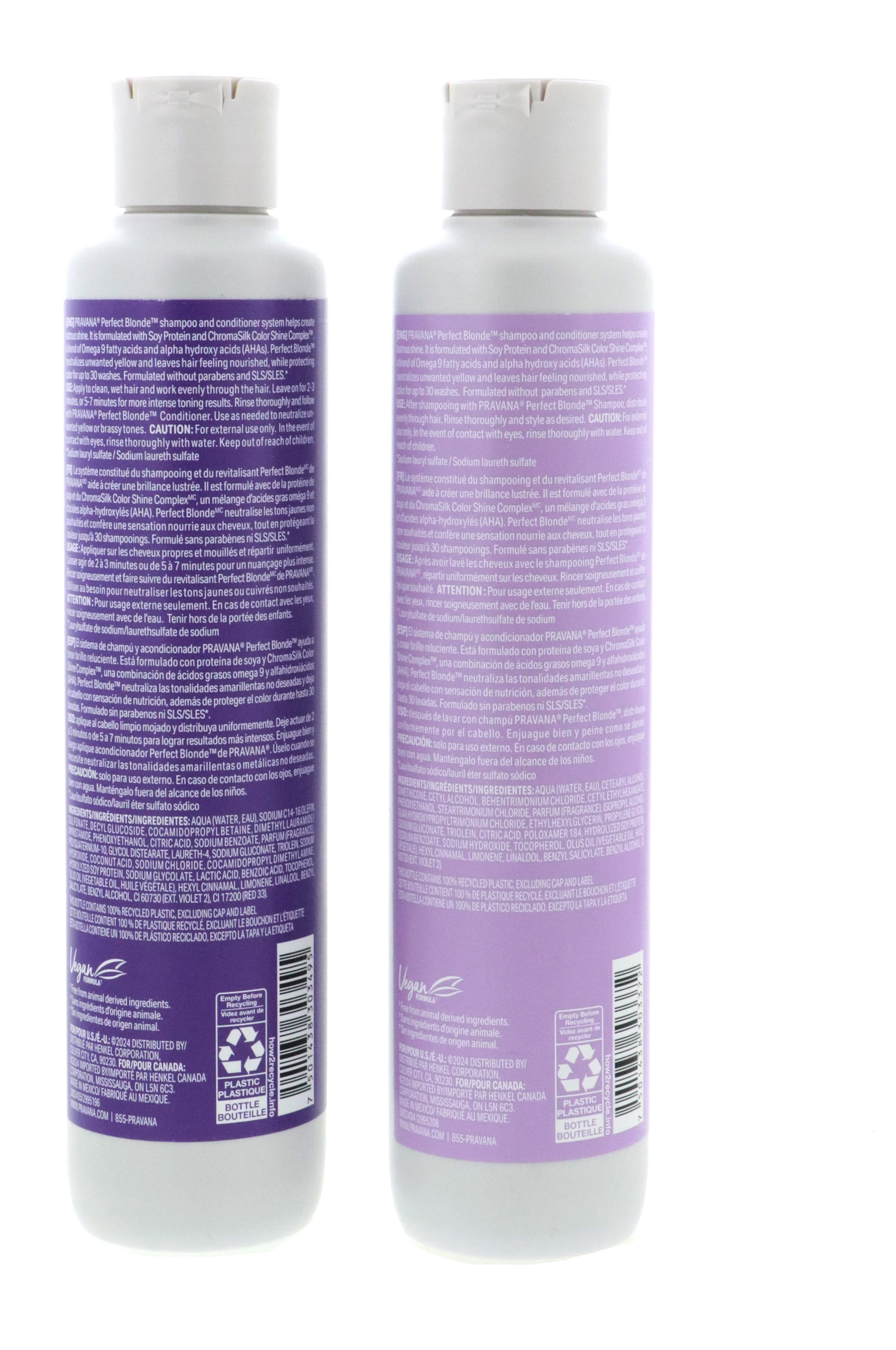 Pravana Perfect Blonde Toning Shampoo and Conditioner Set 10 oz