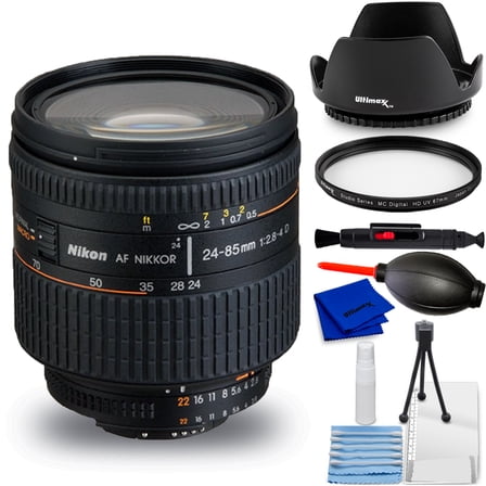 Nikon AF Zoom-NIKKOR 24-85mm f/2.8-4D IF Lens - Bundle Includes: UV Filter, Tulip Lens Hood & Much More (7pc Bundle)