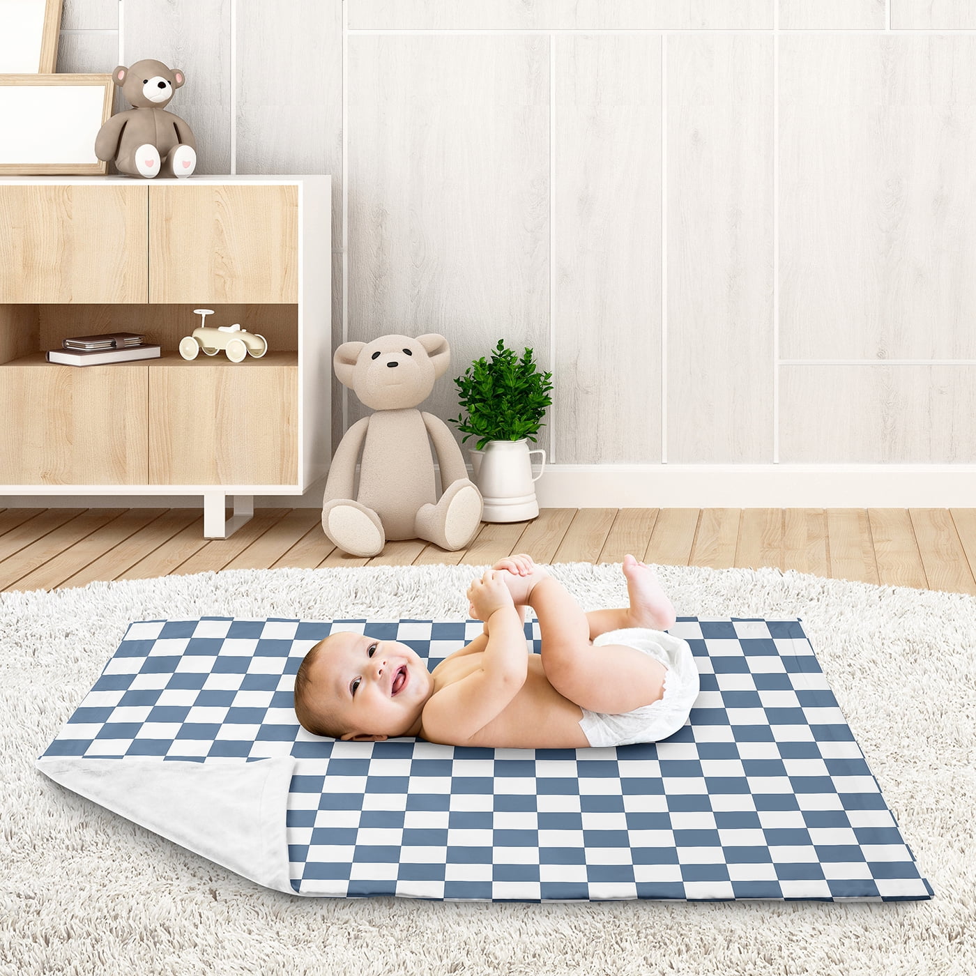Sweet Jojo Designs Blue Gingham Checkered Plaid Boy Baby Receiving Security Blanket