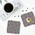 thumbnail image 4 of Yiaed Ladybugs on Black and White Striped Print Leather Coasters for Drinks - Cup Coasters Coffee Table Kitchen Table Bar, Home & Office Gifts Handmade Drink Coasters-Square, 4 of 6