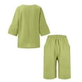 thumbnail image 5 of Sakmal Straight Leg Cotton Linen Shorts Sets Women Bermuda High Waisted Plus Szie 2 Piece Outfits Green Lightweight Solid Ladies Shorts 5XL, 5 of 5