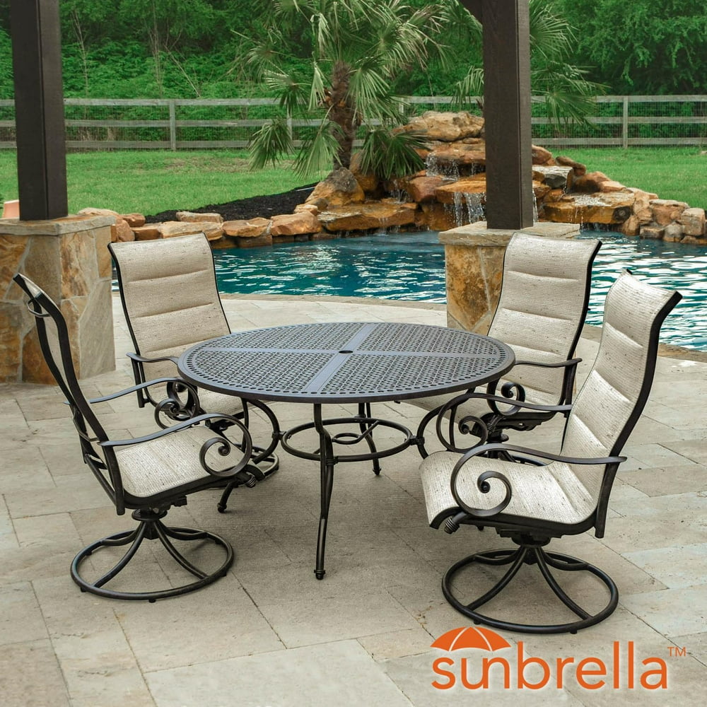 Elysian 5 Piece Padded Sunbrella Sling Patio Dining Set W/ 52inch